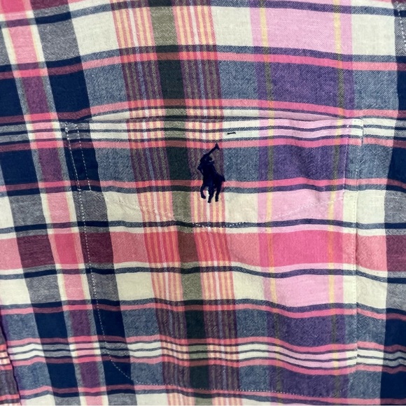 Ralph Lauren Indian Madras Plaid Shirt Men's XL Short Sleeve Button Down Blue - Picture 4 of 9